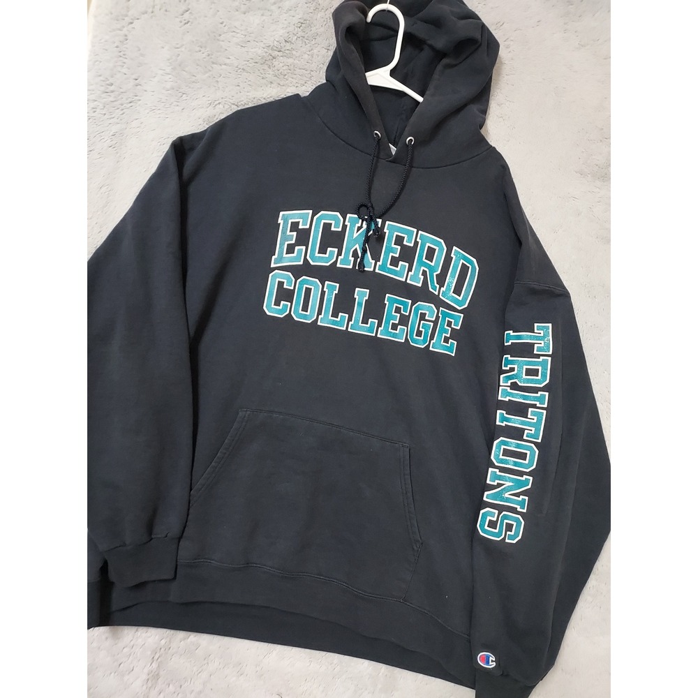 Eckerd College Tritons Hoodie Men 3XL Champion Pullover Faded Blue Fleece Grunge